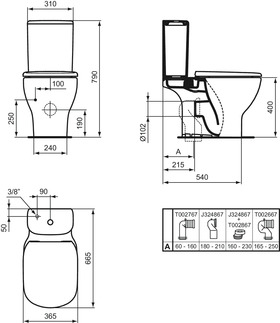 T3568 Tesi Reservoir 3/4,5 liter, spoelmechanisme | Toilets